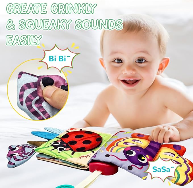 Baby Books Toys, Ocean Pals Touch and Feel Music Cloth Book for Infant Baby 6-12-18 Months, Early Learning Education Shower Easter Gifts for Boys Girls (Insect Pals)