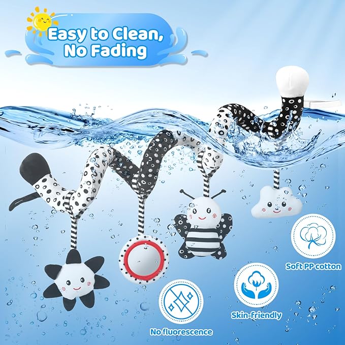 Car Seat Toys Hanging and Stroller Toys for Babies 0-6 Months,High Contrast Baby Toys for Newborn 0 3 Months Brain Development,Black and White Baby Toys for Crib Mobile,Infant Ideal Gift