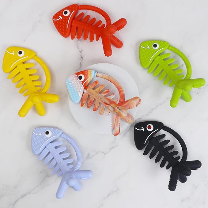 3in1 Infant Toys, Baby Teething Toys 0-3-6-12 Months, Teethers for Babies 3-6 6-12 Months for Teething Relief, Gifts, Silicone, Sensory, Baby Toys 0-6 Months, USA Patent Pending,Rainbow Fish