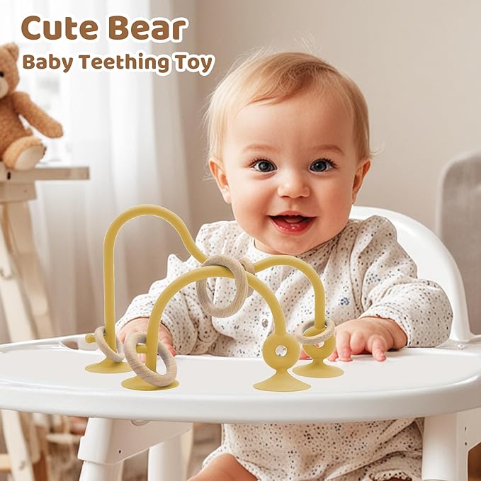 Baby High Chair Suction Toys Teething Chew - Baby Table Toys, Teething Toys Silicone Teethers, Food Grade Silicon for 6 12 18 Months (Yellow)