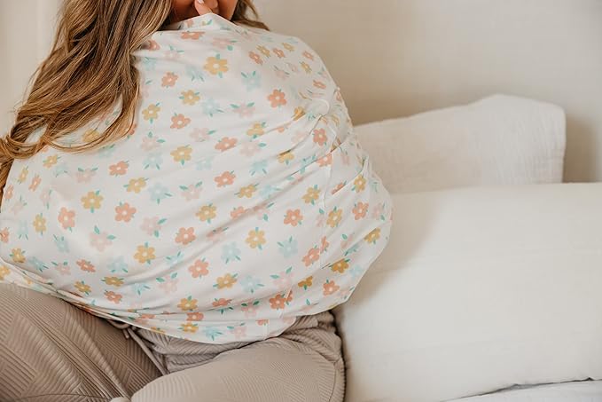 Copper Pearl Multi-Use Cover: Car Seat Covers, Nursing Cover, and Stroller Cover for Sun - Stretchy Fabric, All-Season Use, Stylish Designs, Easy Access for Moms - Daisy