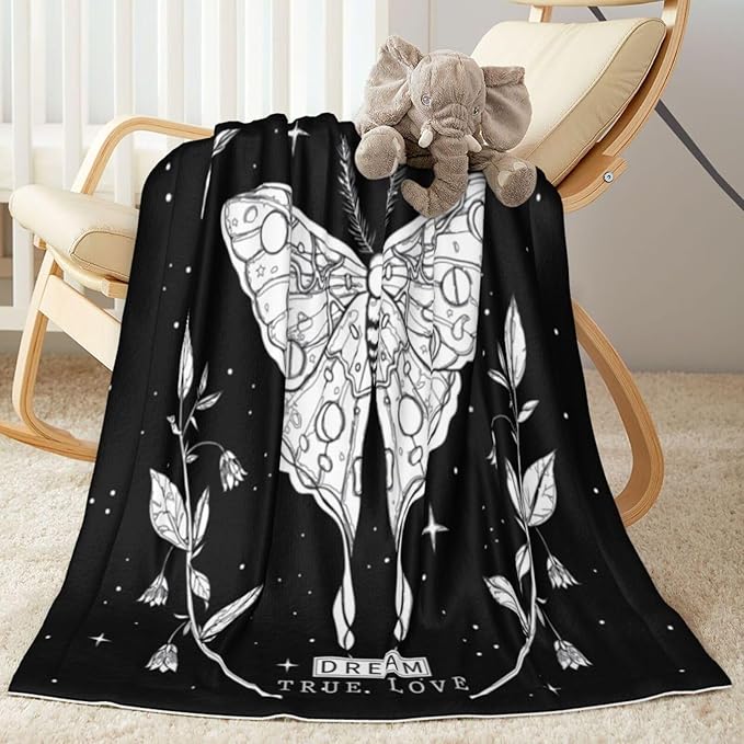 Baby Blanket Black White Butterfly Moon Tarot for Boy Girl Newborn 30x40 Inch Toddler Infant Nursery Throw Blankets Double Layer Comfy Soft Plush Stroller Crib Quilt