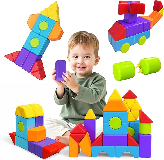 Magnetic Building Blocks, Large Magnetic Blocks in Multiple Shapes, Creative Building Toys for Preschool Learning, Montessori & Sensory Magnet Toys for Kids Ages 4-8 (36 PCS)
