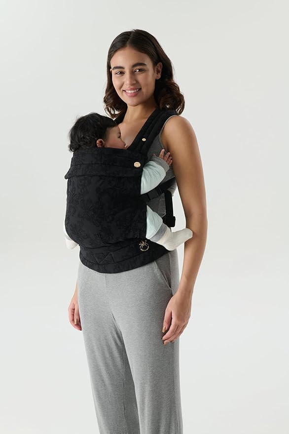 NEST BLANCHE Baby Carrier – Soft Cotton Linen Blend with Magnolia Jacquard Design, Adjustable and Ergonomic for Newborns and Toddlers (Ebony)