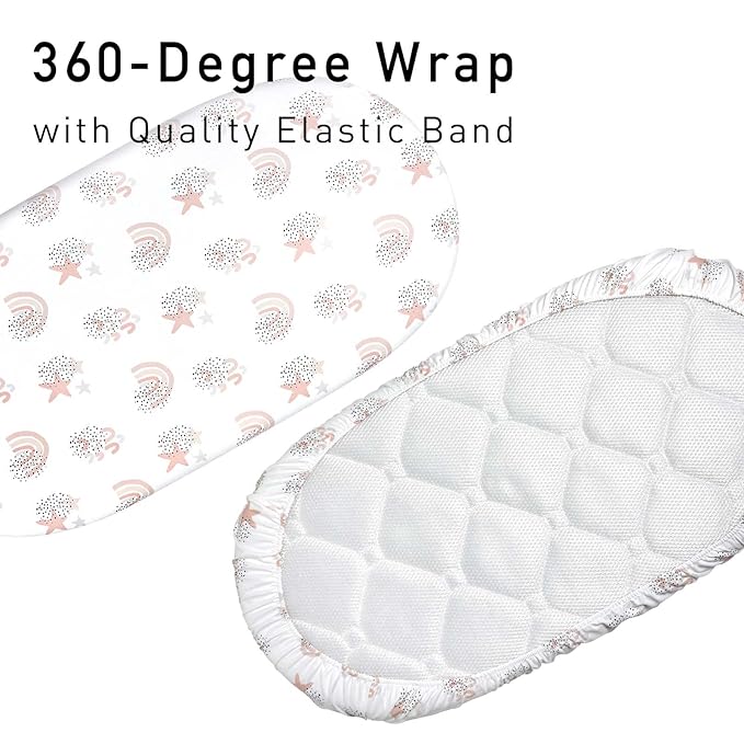 Gllquen Baby Bassinet Sheets 4 Pack, Breathable Cozy Fitted Mattress Sheet, Elastic Travel Crib Fashionable Pattern, Standard Cradle Safe Sheets for Baby Boys Girls 32"x16"(Rainbow)