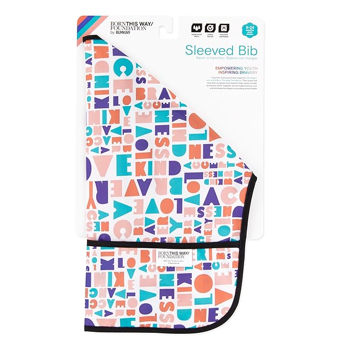 Bumkins Sleeved Bib for Girl or Boy, Baby and Toddler for 6-24 Mos, Essential Must Have for Eating, Feeding, Baby Led Weaning Supplies, Long Sleeve Mess Saving Food Catcher, Born This Way Kindness