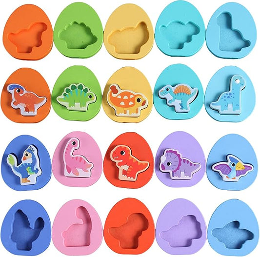 10 Pcs Wooden Puzzles for Toddlers 1-3 Year Old, 8 Pcs Colored Dinosaur and Egg Pairing Toys, Montessori Toys for Preschool Education for Toddlers