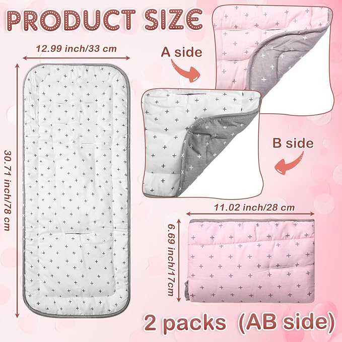 Thyle 2 Pcs Stroller Seat Cushion Stroller Seat Liner Baby Stroller Accessories Reversible Baby Carriage Cushion Universal Stroller Cotton Newborn Car Seat Breathable Stroller Mat for Pushchair