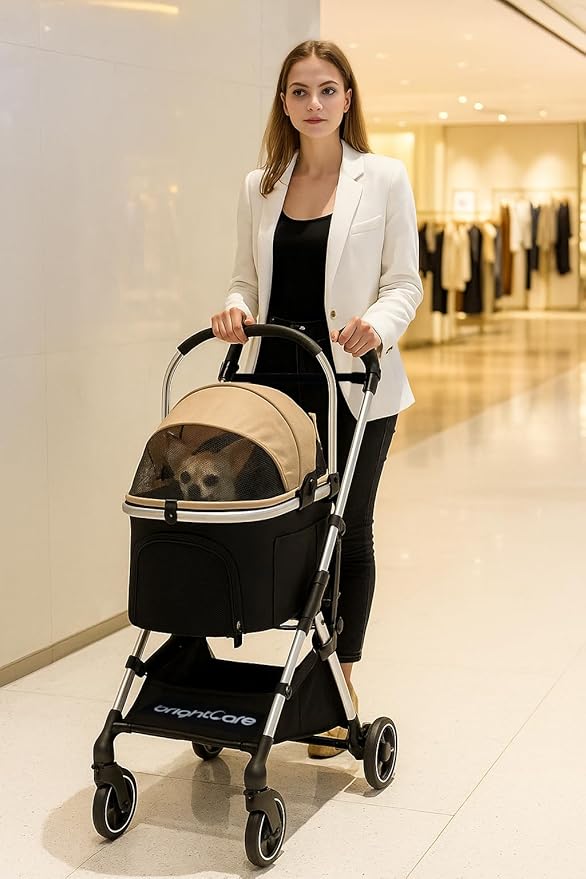 3-in-1 Small Pet Carrier with Stroller for Small Dogs & Cats Under 20 lb – Removable Carrier Converts to Car Seat – Lightweight, One-Hand Fold, No-Zipper Entry