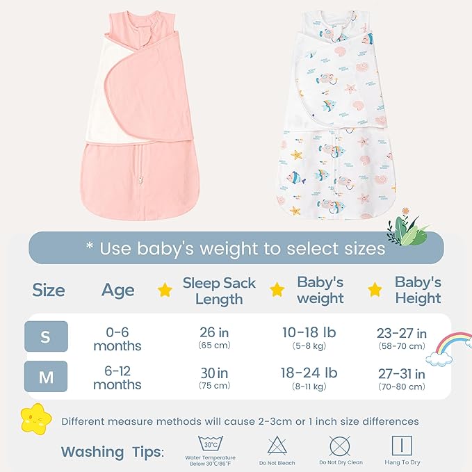 ZIGJOY Sleep Sack Swaddle 1.0 Tog Baby Wearable Blanket 100% Cotton Baby Swaddle Blanket for Newborns 0-6 Months Ocean&Pink