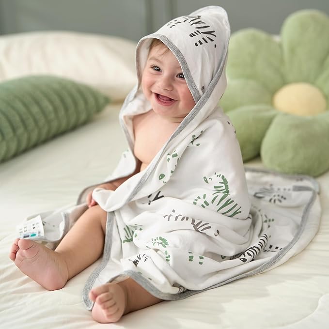 Momcozy Best Wishes Baby Towel with Hooded-Original Design Baby Towel Set -Soft & Absorbent- Shower Gifts or Bath Essential for Infant, Newborn, Toddler
