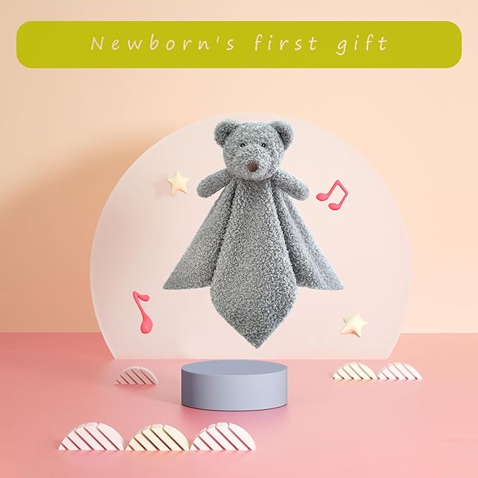Baby Gray Teddy Bear Soft Stuffed Animal Security Blanket, Plush Bear Character Lovey Blanket, Baby Shower/Nursery Gift, Newborn Infant Toddler Snuggle Blankie for Boys Girls, 18 Inches