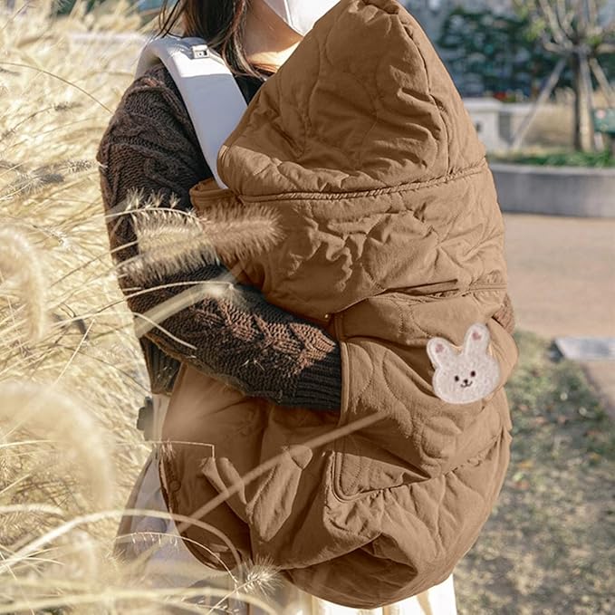 Winter Baby Carrier Cover Stroller Cover,Warm Thicker Hooded Stretchy Cloak Hooded Reversible, Cloak Kangaroo Hoodie for Babies-Coffee