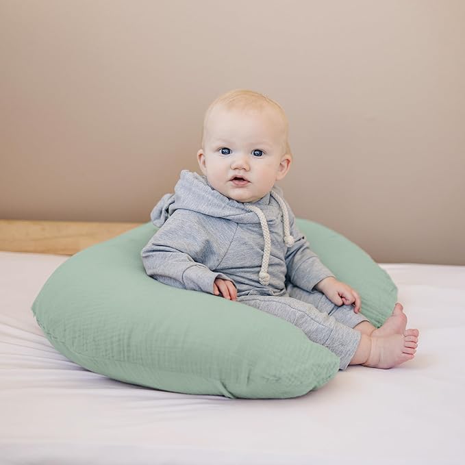 Konssy Muslin Nursing Pillow Covers, Soft and Cute Nursing Covers for Breastfeeding Pillows, Ideal for Newborn Baby Boys and Girls (Green, Leafy) - 2 Pack