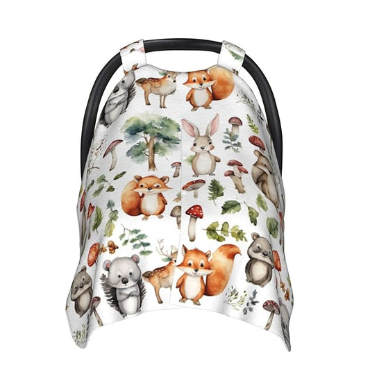 KiuLoam Cute Cartoon Animals Baby Car Seat Canopy, Nursing Cover for Mom Breastfeeding Scarf, Infant Car Seat Cover/Multiuse Baby Stroller Covers for Babies Boys Girls