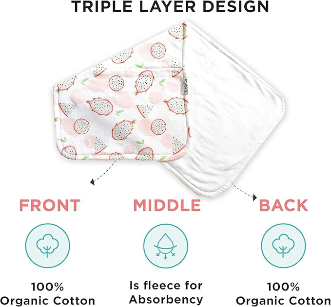 Premium 5-Pack Large Organic Cotton Burp Cloths โ 3 Layers, Ultra Soft & Absorbent Burping Towel, Shoulder Towel & Hand Towel
