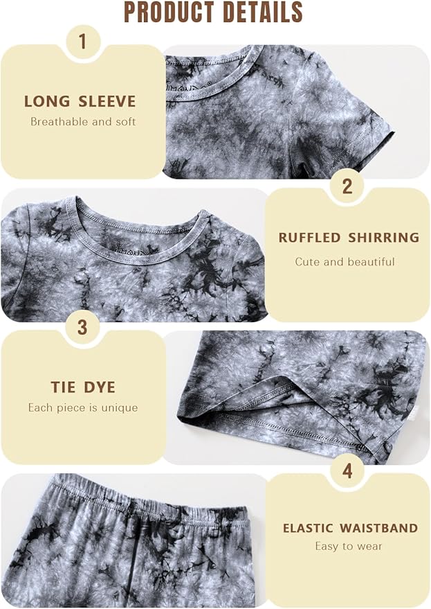 Jimonda Baby/Toddler Soft Sleepwear Short sleeve Kids Cool Pajama Outdoor 2-Piece Shirt&Shorts Casual sets Tie Dye PJ