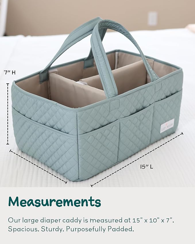 Lily Miles Baby Diaper Caddy Organizer, Quilted Nursery Storage Basket for Newborn Essentials and Diaper Changing Station, Gift for Baby Shower and Registry Must-Have (Willow Green)