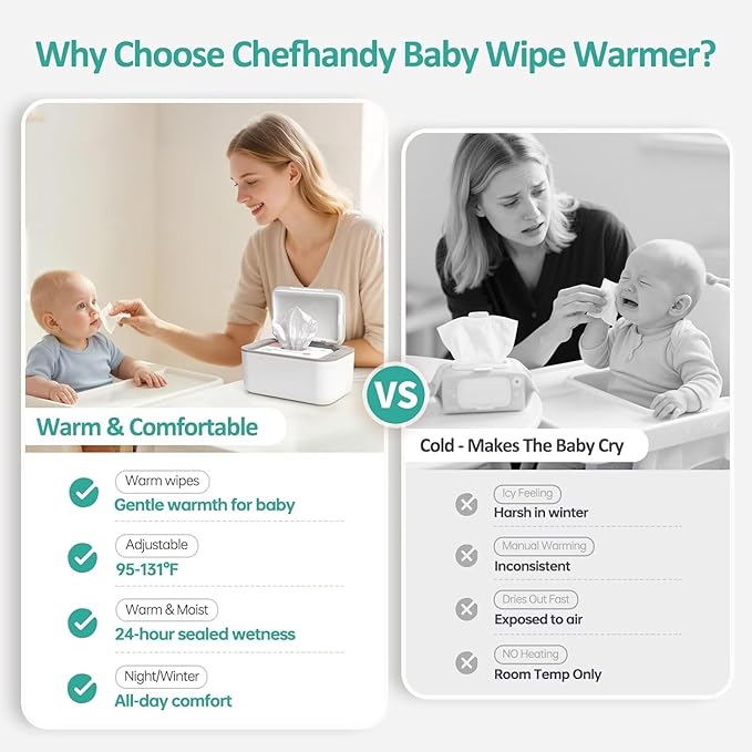 Baby Wipe Warmer, Wipe Warmer and Baby Wet Wipes Dispenser, Smart Precise Temperature Control Large Capacity Evenly Overall Heating Silence, Wipes Warmer for Babies Portable Wipe Warmer (White)