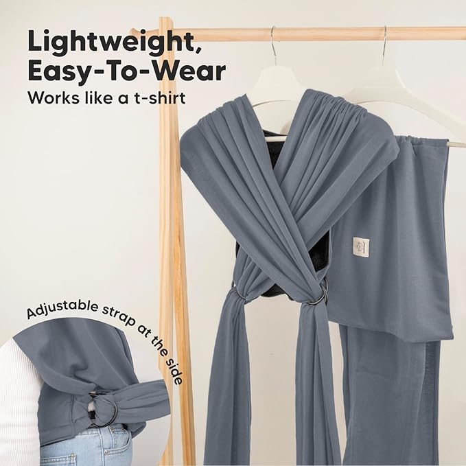 KeaBabies Baby Wrap Carrier Ring Sling - Easy to Wear, Adjustable D-Lite Baby Carrier Newborn to Toddler, Infant Carrying Shirt, Hands Free Bonding, Breathable Fabric Wearing Wrap (Midnight Gray)
