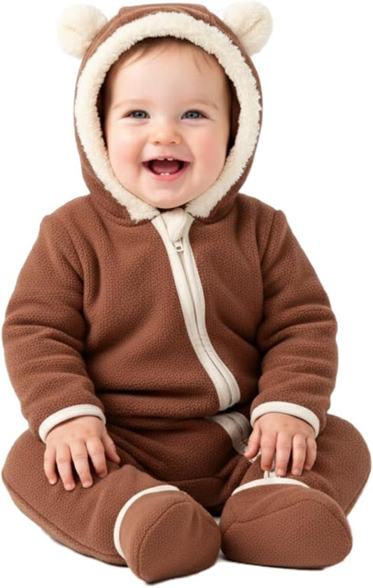 PATPAT Fleece Hooded Footed Romper Clothes, Soft Warm Footie Covers, Car Seat Friendly, Easy Zip, Cute Boy Girl