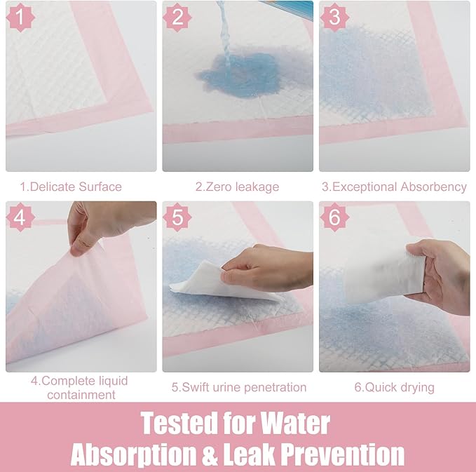 50 Pcs Disposable Changing Pads,Disposable Puppy Pads,Puppy Training Pads,24" x 18" Dog Pee Pads,Super Absorbent Potty Pads,Leak Proof Pet Training Pads,for Puppies Cats Rabbits( Pink, Small)