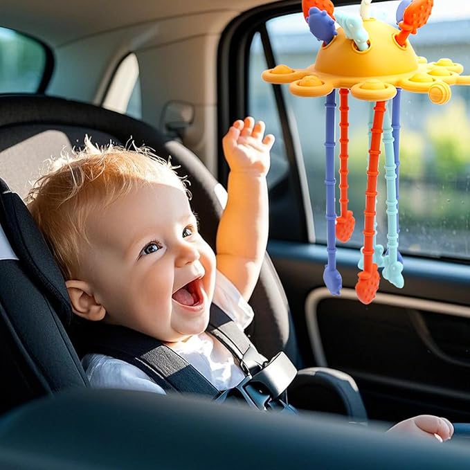 Baby Suction Toys Teething High Chair Toys - Baby Teething Chew Table Toy Silicone Teethers, Food Grade Silicon for 6 12 18 Months (Yellow)