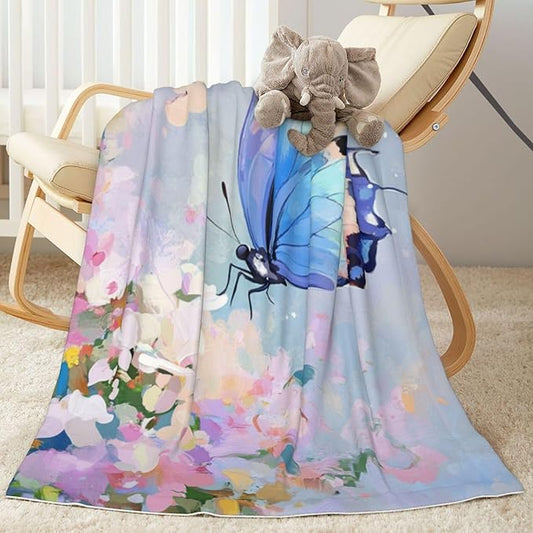 Baby Blanket Butterfly Flower Oil Painting for Boy Girl Newborn 30x40 Inch Toddler Infant Nursery Throw Blankets Double Layer Comfy Soft Plush Stroller Crib Quilt