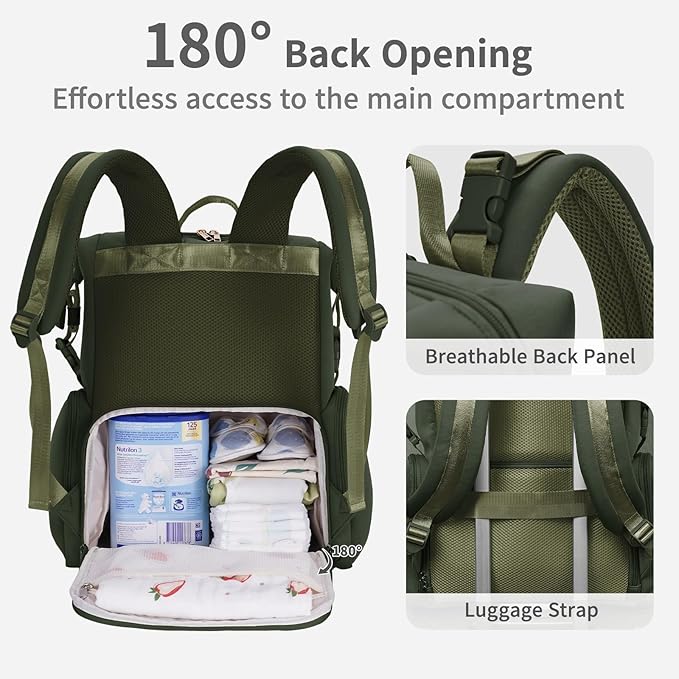 CEI-CEI Neoprene Diaper Bag Backpack Large Newborn Baby Maternity Bags Waterproof Travel Backpack for Mom Dad with Insulated Pockets,Changing Pad