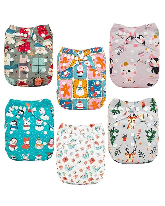 ALVABABY Baby Cloth Diaper 6 Pack with 12 Inserts One Size Cloth Diaper Covers Adjustable Washable Reusable for Baby Girls and Boys 6DM127