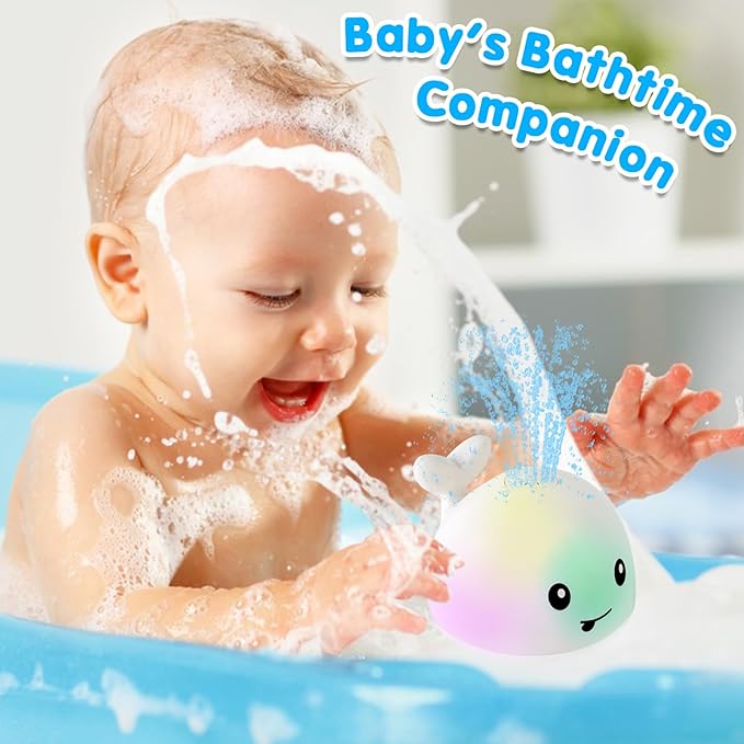 Baby Bath Toys, Toddler Bath Toys for Kids Ages 1-3, Light Up Whale Bath Toy Sprinkler, Pool Water Table Infant Baby Toys 6-12-18 Months, Bathtub Fountain Toy, Toddler 1st Birthday 1 2 3 Gifts