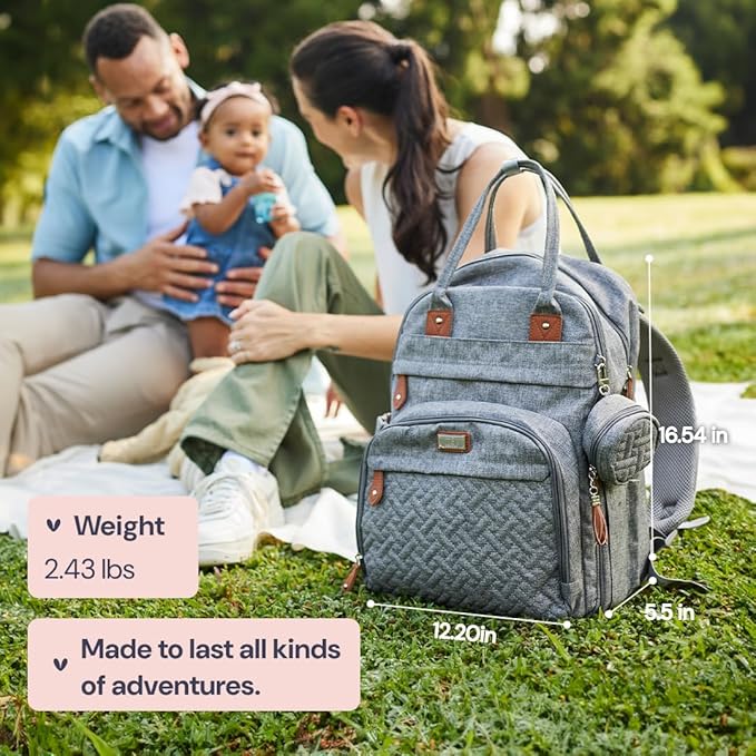 BabbleRoo Diaper Bag Backpack - Baby Essentials Travel Tote - Multi function Water Resistant Diaper Bag, Travel Essentials Baby Bag with Changing Pad, Stroller Straps & Pacifier Case - Unisex, Pink