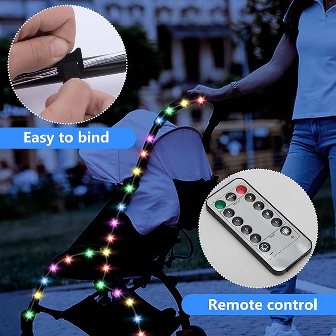 codree 23 FT Baby Stroller Lights for Walking at Night, Multicolor Stroller Accessories Walking Lights, Battery Powered Strollers LED Lights with 50 Cable Ties for Bike, Bicycle Lights Accessories