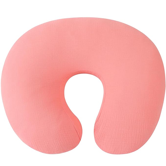 Onacosht Muslin Nursing Pillow Cover Soft 100% Cotton Feeding Pillow Slipcover Fits Standard Infant Nursing Pillow for Baby Girl, Pink