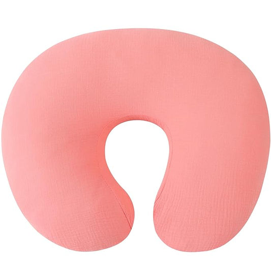 Onacosht Muslin Nursing Pillow Cover Soft 100% Cotton Feeding Pillow Slipcover Fits Standard Infant Nursing Pillow for Baby Girl, Pink