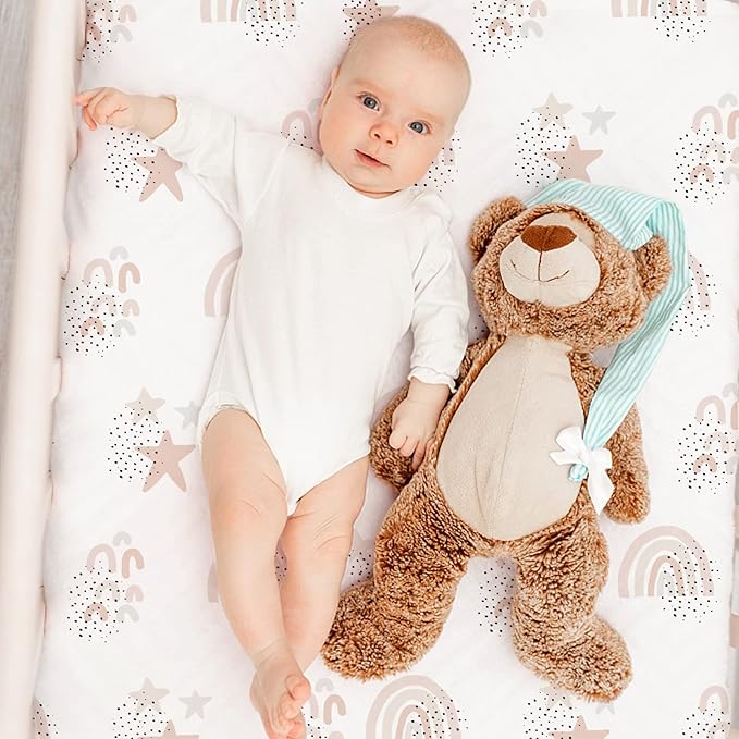 Gllquen Baby Bassinet Sheets 4 Pack, Breathable Cozy Fitted Mattress Sheet, Elastic Travel Crib Fashionable Pattern, Standard Cradle Safe Sheets for Baby Boys Girls 32"x16"(Rainbow)