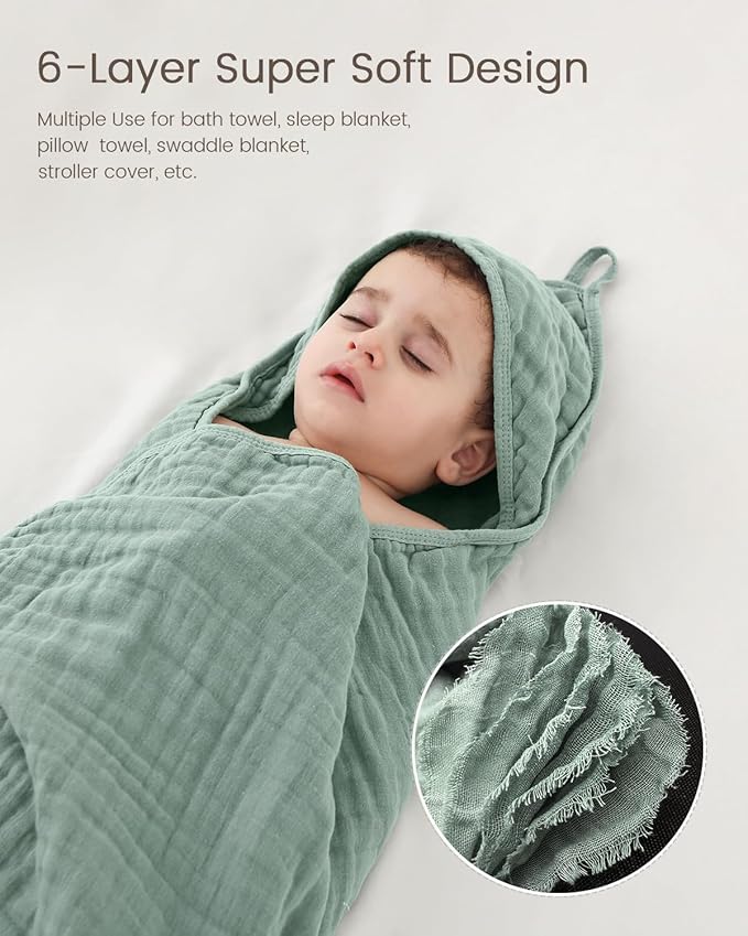 Hooded Baby Towels for Newborn, 35x35 Inch 3 Pack 100% Muslin Cotton Baby Bath Towel, Soft Baby Beach Towels with Hood for Infants, Toddlers and Kids, Essentials Must Haves