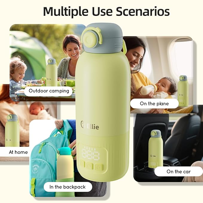 Ellie Portable Bottle Warmer for Travel, w/Reliable Warming, Extended Battery Life, Fast Heating of Breast Milk & Formula, 15 oz Large Capacity, Baby Bottle Warmer On The Go for Car & Airplane
