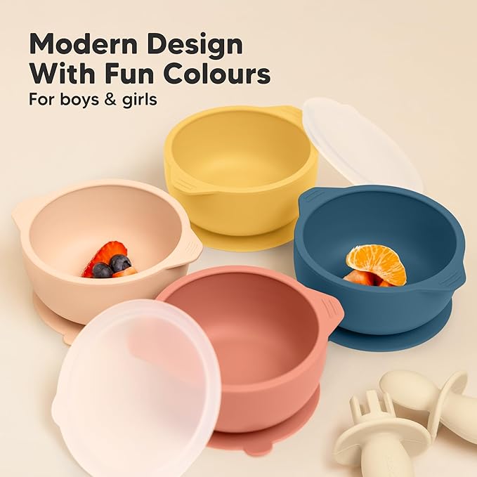 KeaBabies 2-Pack Baby Bowls with Suctions, Lids - Silicone Toddler Suction Bowls for Baby Boy, Girl, Kids, Food Grade Silicone, BPA-Free, Dishwasher Safe, Toddler Eating Essentials (Valiant)