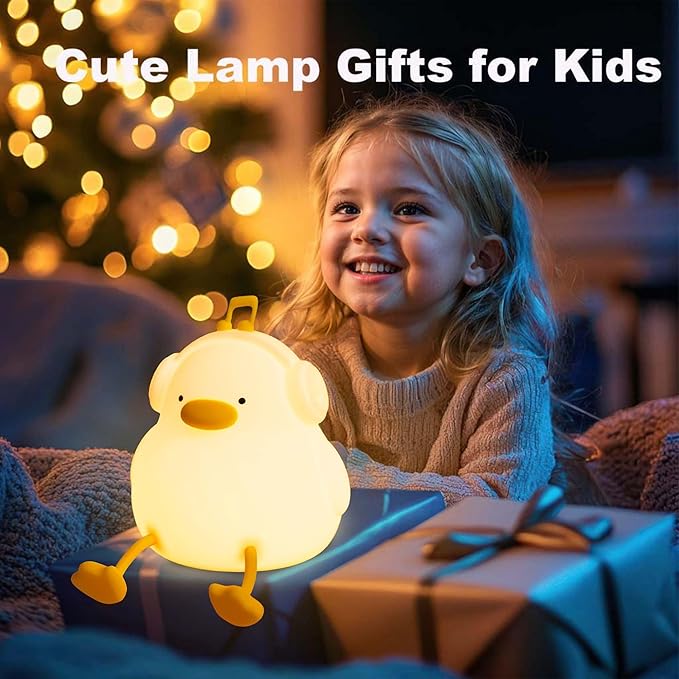 Duck Night Light, Squishy Silicone Nightlight for Baby Nursery with 30 Minutes Timer, Cute Duck Lamp Rechargeable Bedside Lamp with Touch Control for Kids Boys Girls Bedrooms, Living Room