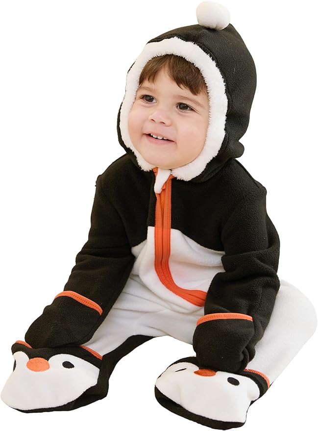 PATPAT Fleece Hooded Footed Romper Clothes, Soft Warm Footie Covers, Car Seat Friendly, Easy Zip, Cute Boy Girl