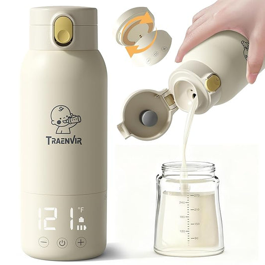 Portable Bottle Warmer for Travel, 17oz Baby Bottle Warmer on The Go for Fast Heating Breast Milk & Water Removable Long Battery, Smart Temp Control for Vehicle, Car, Airplane & Journey