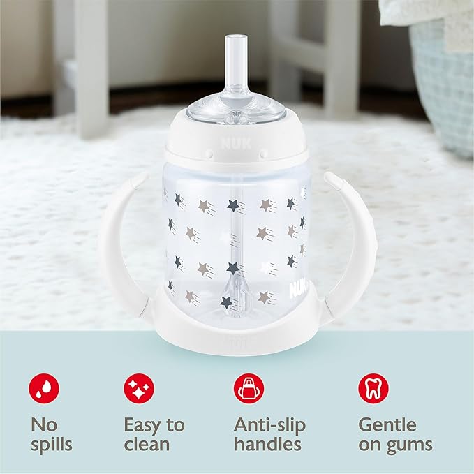 NUK Learner Straw Cup, 5oz, 2-Pack - Toddler Sippy Cup with Soft Straw for Easy Drinking, Suitable for Ages 6 Months and Up, Timeless Collection