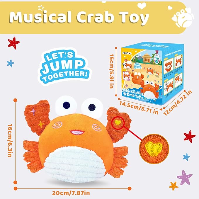 RedCrab Crawling Crab Baby Toy for 12-18 Months with 120+ Songs & Recording Feature,Musical Dancing Walking Bouncing Tummy Time Crab Toy for Infant 6-18 Months,Sensory Toys for Newborn Gifts