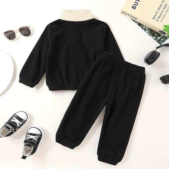 YOUNGER TREE Toddler Boy Girl Clothes Fleece Fall Winter Outfit Baby Long Sleeve Button Sweatshirt and Pants Sweatsuits Set