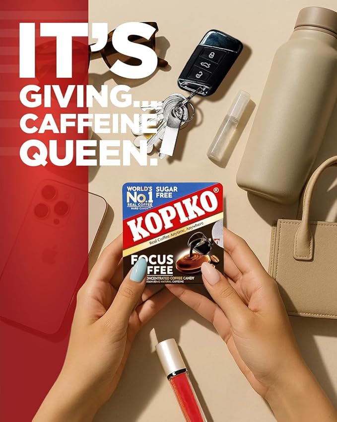 Kopiko Focus Coffee Candy – Have 80mg Caffeine per 2 Pieces for Energy & Mental Focus – Sugar-Free Hard Candy with Real Indonesian Coffee Extract (12 Pack w/4 Candies Each)