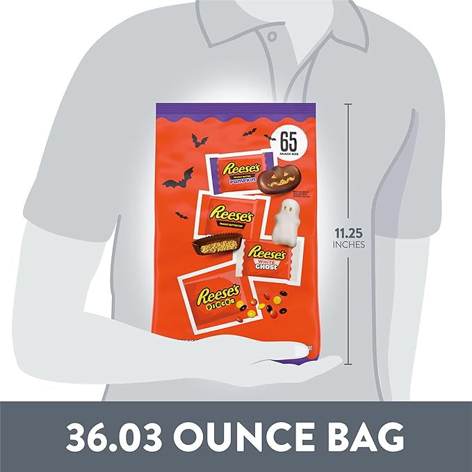 REESE'S Assorted Flavored Snack Size, Halloween Candy Bulk Bag, 36.03 oz (65 Pieces) (Pack of 2)