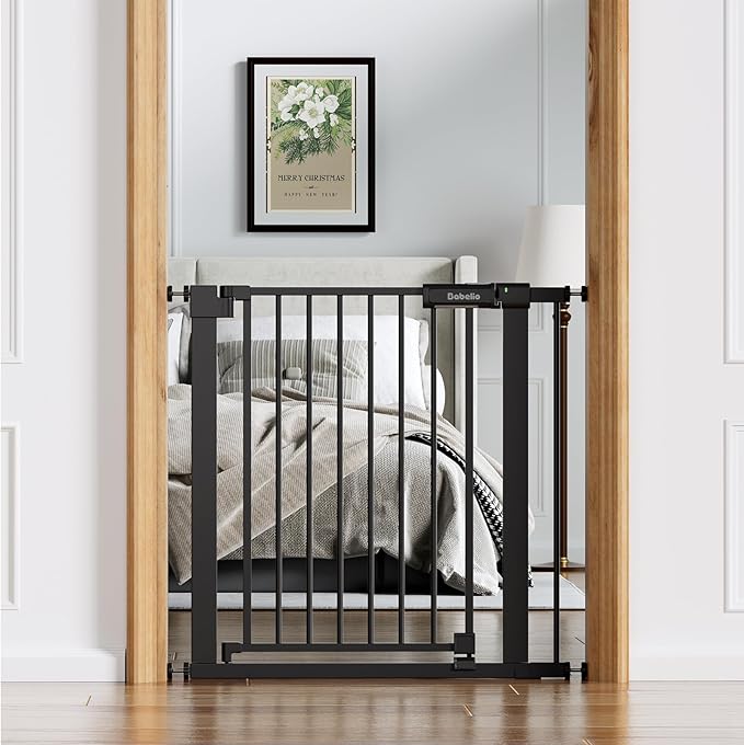 BABELIO Baby Gate for Doorways and Stairs, 31-36" Pet Gate with Wide Walk Thru Door and Lock Indicator, No Drill Pressure Mounted Safety Gate with Double Lock and Self-Closing, Black