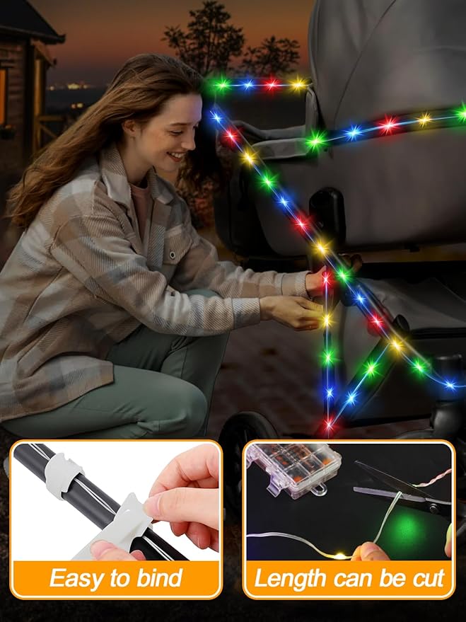 16.4FT Durable Baby Stroller Lights for Walking at Night, Make The Stroller Visible, with Cable Ties, LED Lights for Stroller Accessories Bikes, Multicolor