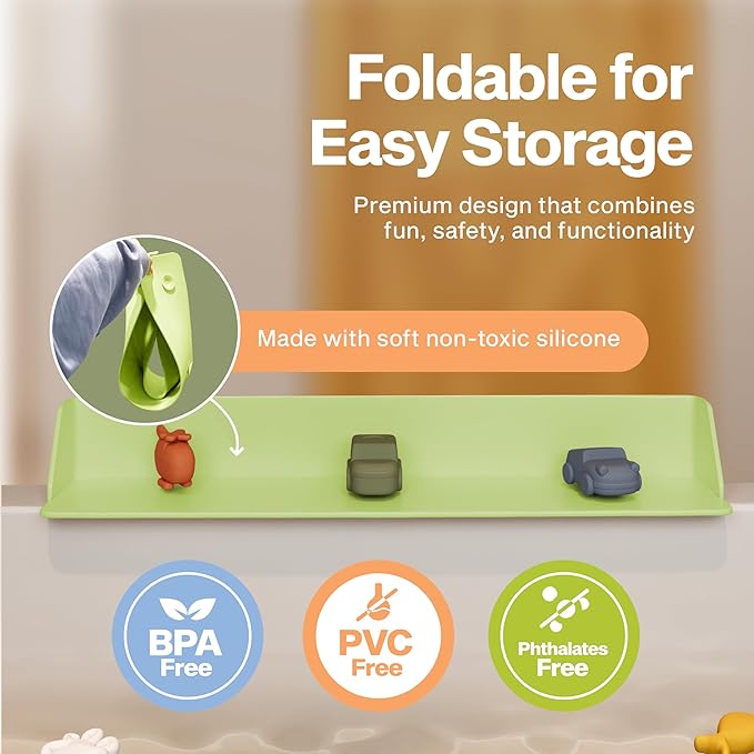 Original Little Splasher PlayPad, Bathtub Splash Guard Play Shelf - Toy Tray Caddy Holder Storage - Suction Cups Attach to Bath Tub - No Mess Water Spill in Bathroom for Toddlers Kids Baby (Green)